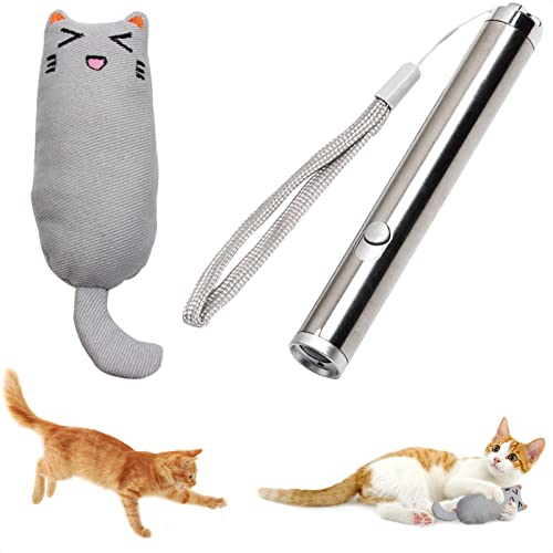MOSNOW Cat Chase Toys,1 Pack 2 in 1 LED Pointer Cat Toys &1 Pack Cat Catnip Toys, Funny Cat Toys, Pet Interactive Toys for Pet Indoor Exercise Training Tool
