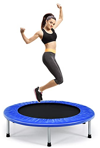 COSTWAY φ97cm Mini Trampolin, Fitness-Trampolin faltbar, Kindertrampolin bis 150kg belastbar, Gartentrampolin Indoor für Kinder und Erwachsene (Blau)