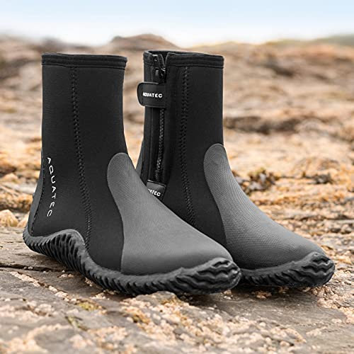 AQUATEC Wetsuit Boots | Premium 5mm Neoprene Shoes for Surfing, Paddle Boarding, and Water Sports - Reinforced Toe & Heel with Anti-Slip Sole [Various (4 UK) Black