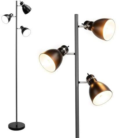FIRVRE Lampada da terra salotto Moderno Industriale Metallo Lampada Piantana da Terra Lampadina con Interruttore a Girevoli e Paralumi Regolabili per soggiorno camera da letto ufficio studio