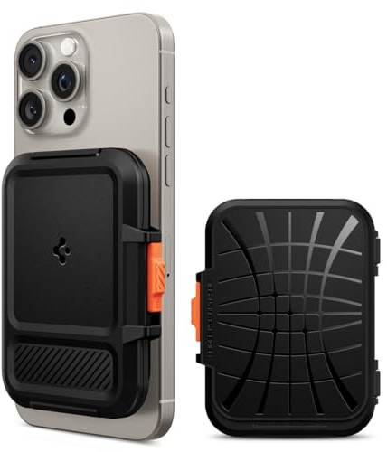 Spigen Lock Fit MagFit Magnetischer Kartenhalter Entwickelt für MagSafe mit Verschluss-System Kompatibel mit iPhone 16/15/14/13/12 Modelle Magsafe Wallet - Schwarz