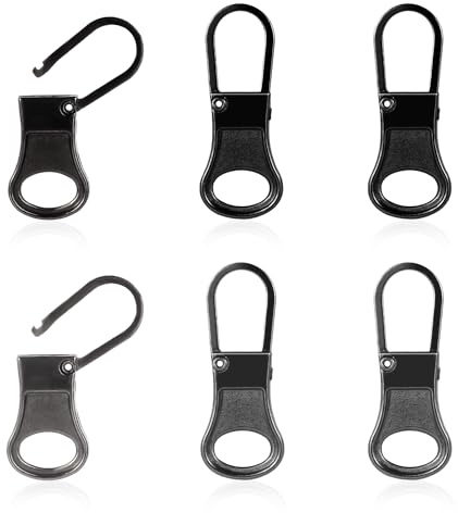 6 Pzs Cierre de Cremallera Reemplazo, Tiradores de Cremallera Manija de Reparación Repuesto de Cremallera Metal para Ropa Mochilas Chaquetas Pantalones Botas Equipaje (Negro, Gris Oscuro)