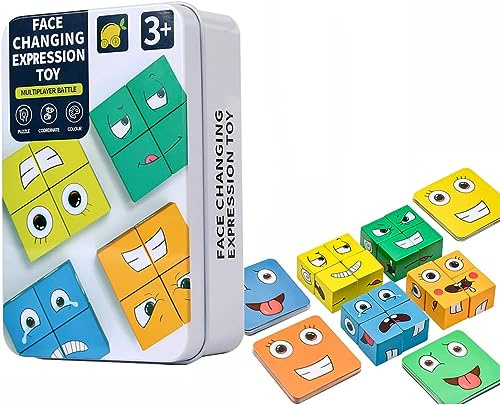 GUOYOU Puzzle di Espressione del Viso in Legno, Giochi Montessori Puzzle Bambini 3 Anni Puzzle Legno Creativo, Expression Puzzle Building Blocks, Montessori Gioco Cubi Emozioni per Bambini 3-12 Anni