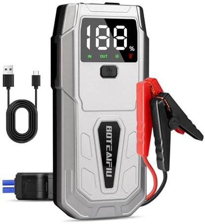 Booster Avviamento Auto 5000A Avviatore Batteria Auto di Emergenza Avviamento Batteria Booster Fino a 9.5L Gas o 8.0L 12V Jump Starter Diesel Display LCD, Ricarica USB