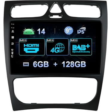 MISONDA Bilradio Android 9 tum QLED för Mercedes Benz C Class W203 CLK W209 (2002-2005) Inbyggd 4G/DAB+/Carplay/DSP 6GB+128GB