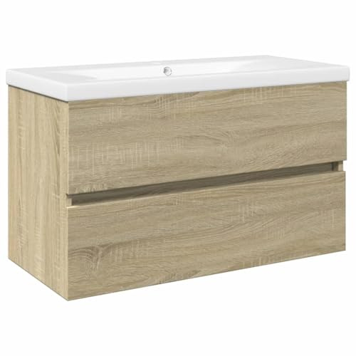 vidaXL Ensemble de Meubles de Bain 2pcs céramique et Bois d'ingénierie, Armoire de Salle de Bain, Meuble de Salle de Bain, Meuble de vestiaire