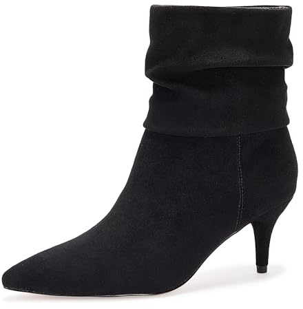CosyFever Slouch Ankle Boots for Women, Pointed Toe 2.6 Inch Mid Stiletto Heel Booties,Ruched Dress Booties for Date Night,Party & Evening Outfits