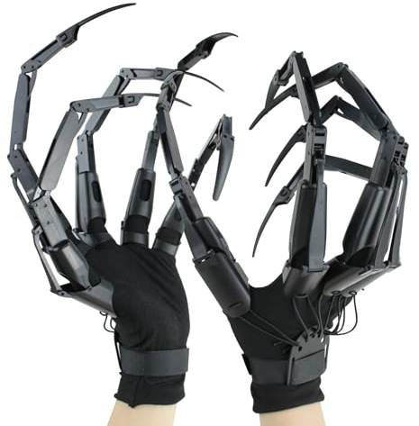 NICENICY Articulated Finger Extensions with Gloves, Halloween and Cosplay Costume Addition, Halloween Fingers With Fingernails, Long Claws, Scary Cosplay Skeleton Claw Hands