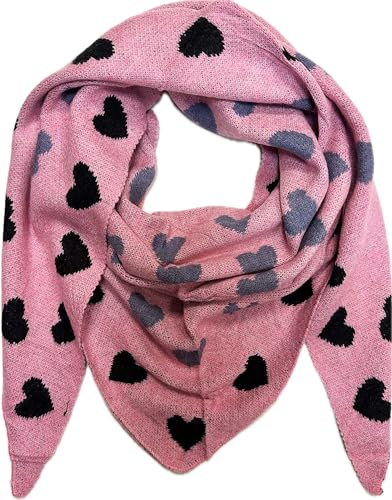 Jeamis Sciarpa triangolare XXL a forma di cuore, calda, invernale, alla moda, per autunno e primavera, sciarpa tubolare triangolare, Colore: rosa., 160 x 48 cm