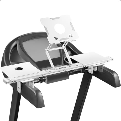 INMAKER Treadmill Desk Attachment, Universal Desk for Treadmill Adjustble Height Width, Aluminum Treadmill Laptop Holder White