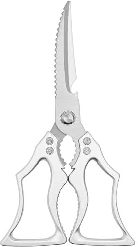 CGBE Forbici da Cucina Resistenti, Forbici Cucina in Acciaio Inossidabile Affilate Multiuso per Pollo, Carne, Pesce, Verdure e Barbecue, Argento