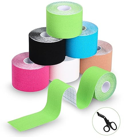 TIDEVAN 6 Rotoli Nastri Kinesiologici 5m x 5cm Tape Kinesiologico Nastro Kinesiologico Set con Forbici Professionali Impermeabile per Ginocchio,Spalla e Gomito, Fisioterapiche Impermeabil, Traspiranti