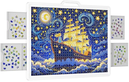 Lifewit 1500 PCS Drehbares Puzzlebrett mit 4 Schubladen, Kippwinkel Puzzleplatte, Tragbarer Puzzletisch mit Tragegriff, 89 x 68,5 cm, Staffelei Puzzle für Kinder und Erwachsene