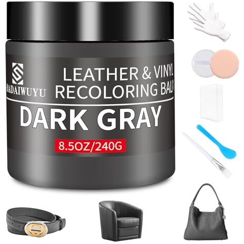 SHADAIWUYU Grigio Scuro Riparazione Pelle,Kit Riparazione Pelle per la Riparazione della Pelle,Ricolorante Pelle,Riparazione Sedili Auto,Ripara Pelle Divano,Rinnova Pelle Giacca,Scarpe,Sella