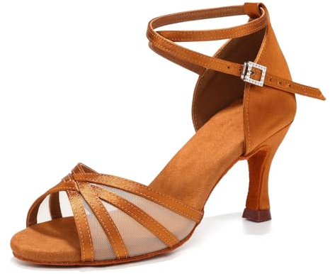 ZYXWVU Zapatos de Baile Latino Mujer Satin Chacha Salsa Tango Práctica Sandalias