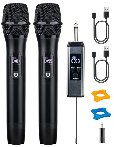 Loewieta Wireless Microphones for Singing Karaoke, 500ft/150m Long Range Metal Dual Cordless Mic System with 99 Channels, 40H Battery, Professional Microfonos Inalambricos for DJ Party Church