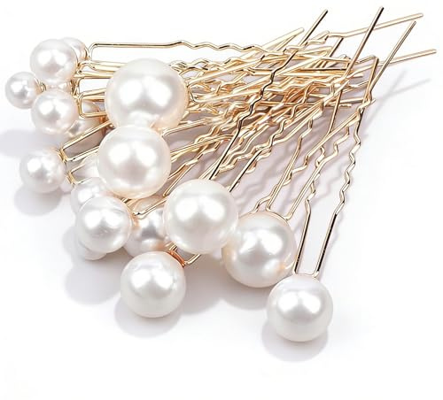 18Pcs Pearl Hair Pins Set for Women and Girls, Gold U Shaped Bobby Pins in 6 Sizes for Wedding, Bridal, Bridesmaid, Prom, Party Hair Accessories, Elegant Hair Clips for Updos and Styling