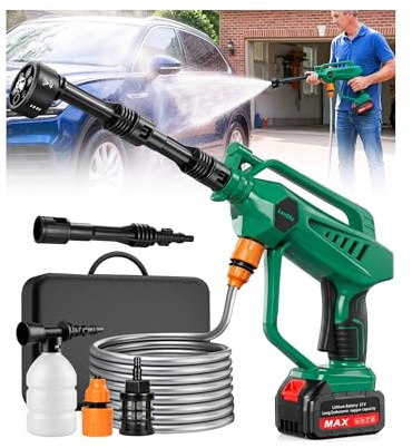 LanBlu Hidrolimpiadora Bateria de Alta Presion, Pistola de Agua a Presión Portátil con Boquilla Ajustable 6 en 1, Limpiadora Agua Presión para Coche, Pistola Hidrolimpiadora Sin Cable