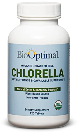 BioOptimal Organic Chlorella Tablets - Organic, Non-GMO, No Additives or Fillers - 500mg Premium Quality Dietary Supplement with Vitamins, Minerals, & Antioxidants (120 Tablets)
