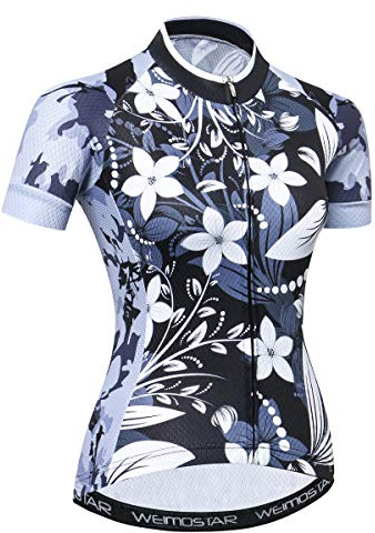Damen Radtrikot Kurzarm atmungsaktiv mit Taschen Blume, GRAU, XX-Large