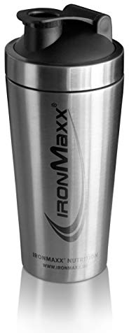 IronMaxx Shaker Proteine – Gourde Musculation avec Bouchon Vissé, Passoire & Échelle | Gourde Sport Anti-Fuite, Sans BPA | Idéal pour Shakes Protéinés & Pré-Workout | 750 ml Argenté Acier Inoxydable