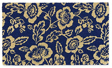 DII Floral Design Collection Natural Coir Doormat, 17x29, Blue Peonies