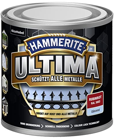 Hammerite Ultima 5379714 - Vernice protettiva per metallo, 250 ml, colore: Rosso rubino RAL 3003