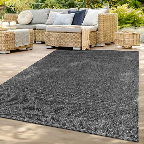 TT Home In-& Outdoor Teppich Wetterfest Balkon Küche Wohnzimmer Boho Rauten Design, Farbe: Dunkelgrau 2, Größe:60x100 cm