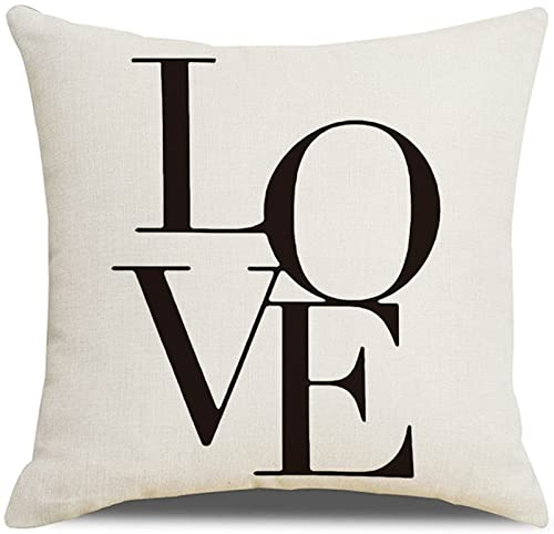 1 Kissenbezüge 40x40cm, Kissenhülle Schwarz-Weiss Love Leinen Kissenbezüge Sitzkissen Dekokissen Couchkissen Dekoration