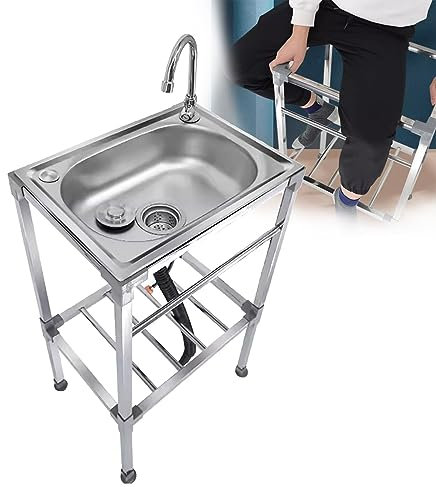 FaccioneerZ Spültisch Edelstahl 1 Becken Küchenspüle Gewerbliche Spüle Mit Halterung Mobiles Spültisch Mit Armatur Freistehend Spültisch Für Garten Restaurant Kantine Wäsche (Size : 48x35x83cm)