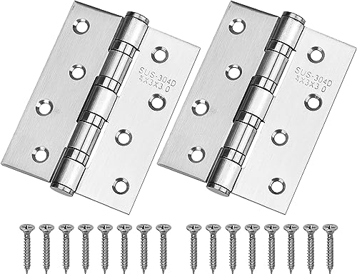 HATANSE 2 Pièces Charnière de Porte 10 x 7.5cm Grande Charnière Lourde Pliables en 304 Acier Inoxydable avec 18 vis pour Portes Intérieures et Extérieures Argent (2 Pièces 10 x 7.5cm)