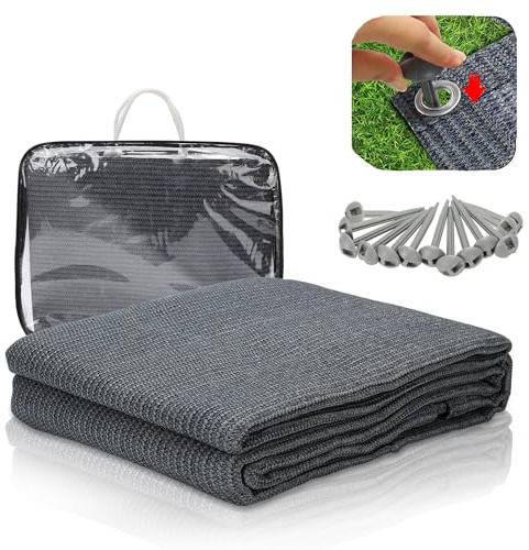 Ollewiellan Tappeto per tende da campeggio, 300 x 400 cm, traspirante, antiscivolo, lavabile, resistente ai raggi UV, con 12 fori, 13 picchetti e borsa per il trasporto, grigio e blu
