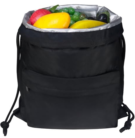 Moyad Lunch Bag Adults Thermal Drawstring Insulated Lunch Cooler Bag Portable and Durable, Eco-Friendly Waterproof Cool Bags Adjustable Shoulder Strap Lunchbag, Ideas for School Work and Travel,Black