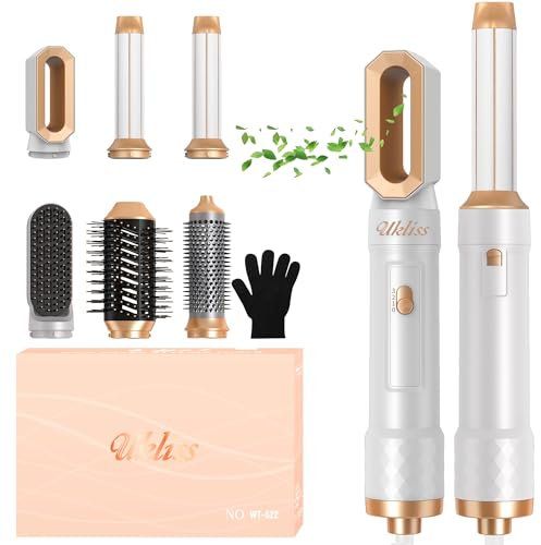 UKLISS Pro Airstyler & Haartrockner 6 in 1, Föhnbürste mit Rundbürstenföhn, Warmluft Lockenstab Automatisch, Thermal brush, Warmluftbürste, Haarglätter Bürsten für Lange/Kurze Haare Hairstyler (Weiß)