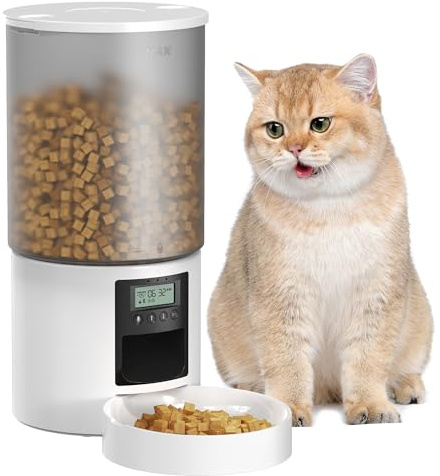 Comedero Gato Automatico Dispensador Comida: Pet Food Feeder con Temporizador Programable - 1-6 Comidas al DíA - Comedero con Presione la Tapa y Función de Grabación 10s 6L Blanco