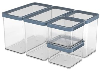Rotho Loft - Juego de 5 latas de almacenamiento, plástico (PP), sin BPA, transparentes, (32,3 x 22,3 x 16,6 cm)