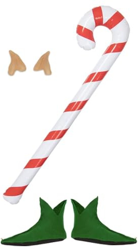 Funidelia Kit disfraz accesorios de elfo para hombre y mujer, Incluye bastón hinchable, zapatos y orejas. Accesorios de disfraces para adultos