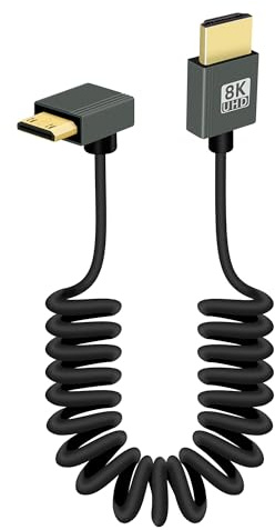 RIIEYOCA 8K Mini HDTV zu HDTVS Kurzes Spiralkabel, 90 Grad 48Gbps Unterstützung HDR, 8K@60Hz, 4K@120Hz, Kompatibel mit Camcordern, Monitoren (Nach oben)
