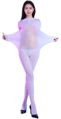 RUIBAVYA Bodystocking Sexy Catsuit LenceríA de Mujer Medias Brillantes Cuerpo con Abertura En La Entrepierna Talla Grande