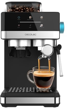 Cecotec Cafetera Express Power Espresso 20 Grind Fresh. 1350W, 20 Bares, Pantalla Táctil, Thermoblock, Depósito Agua 1,7L, 20 Niveles de Molienda, Depósito Café 150g, Espumador de Leche, Seguridad