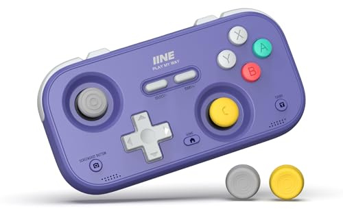 IINE Retro Pocket Game Controller with Hall Effect Joysticks, Switch 1 & 2 Compatible, Wireless Gamepad for Steam Deck, PC, Android, iOS, Customizable D-Pad, Vibration & Motion Control (Purple)