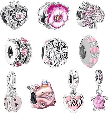 JOYOLA 10 Piezas Charms Abalorios Colgante para mujer, compatible con pulseras y collares Pandora, compatible con pulseras europeas para mujeres y niñas