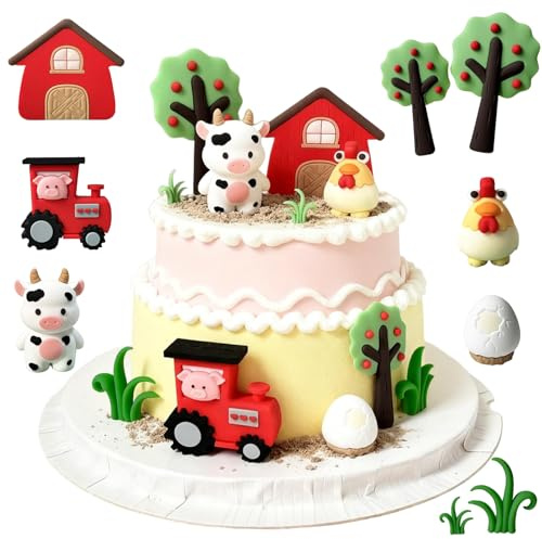 QingWing 8 Pezzi Decorazioni Torta Compleanno Fattoria, Decorazioni Fattoria Torta Contiene Uova, Adatto per Feste di Compleanno, Banchetti per Bambini, Feste a Tema, Compleanni per Bambini