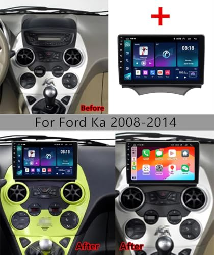 4+64G Android 15 Car Stereo for Ford Ka 2008-2014 with Wireless CarPlay Android Auto Double Din Car Radio 9 Inch HD Touch Screen GPS Sat Navi WiFi FM RDS Bluetooth SWC Mirror Link Backup Camera