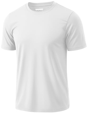 MAGCOMSEN Men's Running Top Gym Sports T Shirt Lightweight Quick Dry UPF 50+ Sun Protection Rash Guard Workout Swimming Shirt,White,M