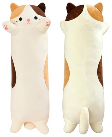Cat Plush Pillow, Soft Stuffed Animal Cuddle Toy for Kids Tri-Colour 50cm