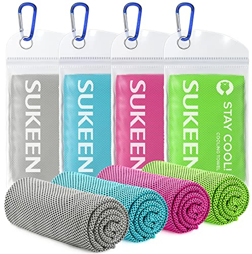 Sukeen 4pack Cooling Towel (40x12), Ice Towel,Soft Breathable Chilly Towel,Microfiber Towel for Yoga,Sport,Running,Gym,Workout,Camping,Fitness,Workout & More Activities