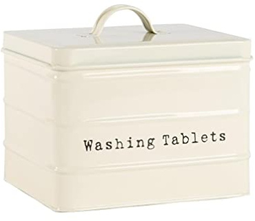 Harbour Housewares Washing Tablet Storage Container - Cream - Steel Vintage Industrial Under Sink Storage Caddy Cupboard Organiser for Laundry Detergent Pods, Dish Washer Tablets