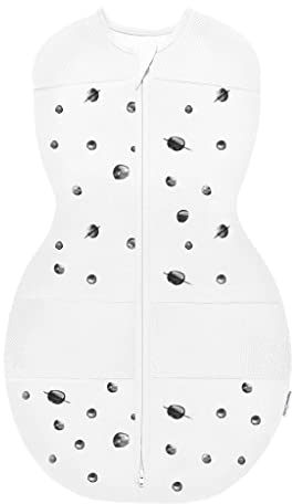 happiest baby Sleepea Pucksack 5-Sekunden-Wickeltuch, 100% Bio-Baumwolle, von Ärzten entworfen fördert gesunde Hüftentwicklung, verhindert versehentliches Kratzen des Gesichts (Planeten Elfenbein, M)