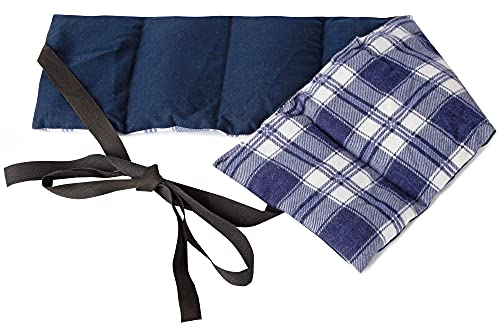 Bio-Dinkelkissen 7-Kammer mit Band, 65x15 - Wärme-Gürtel, langes Kissen zum Binden, Rücken - Bio-Dinkel-Kissen mit Bänder, Flanell karo-blau